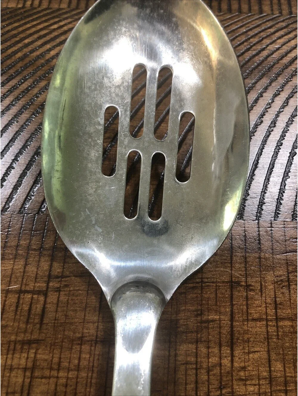Vtg 14” Stainless Steel Slotted Serving Spoon Faux Tortoiseshell/ Marbled Handle